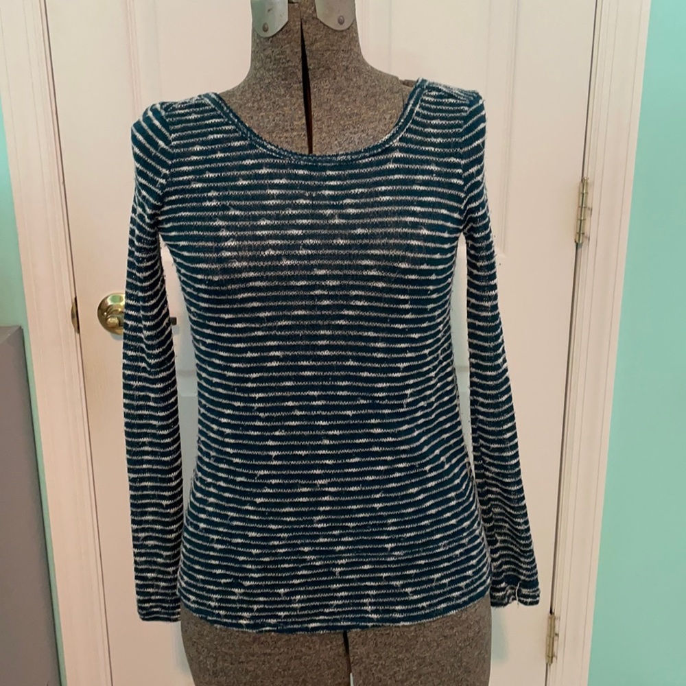 Green and White Striped Aeropostale Sweater
